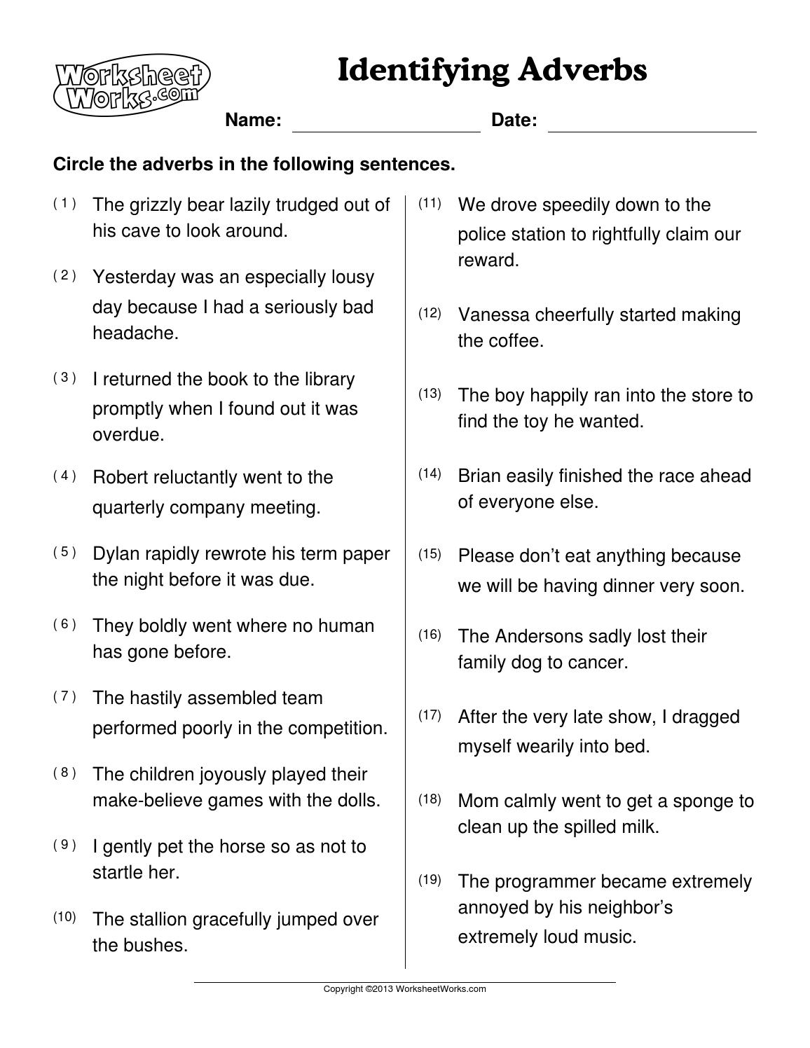 Identifying Adverbs Worksheets AdverbWorksheets Net