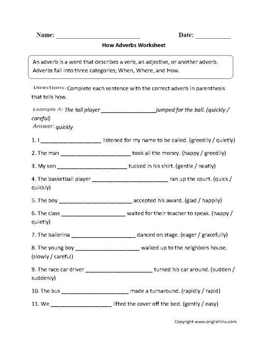 10 Adverbs Worksheets For 4Th Grade