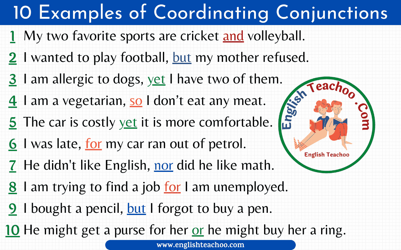 10 Examples Of Coordinating Conjunctions EnglishTeachoo
