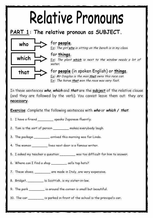 18 Relative Pronoun Worksheets Relative Pronouns Pronoun Worksheets 