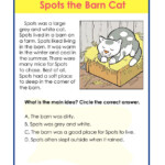 1st Or 2nd Grade Main Idea Worksheet About Spots The Barn Cat Main