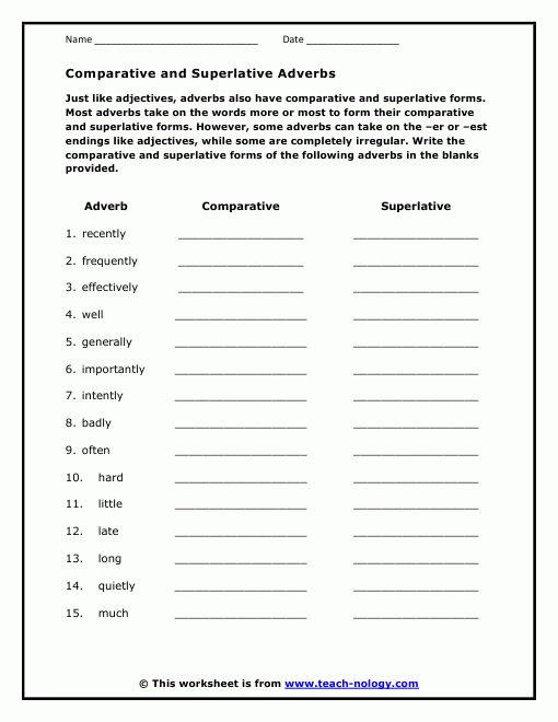 5th Grade Degrees Of Adjectives Worksheets For Grade 5 Kidsworksheetfun