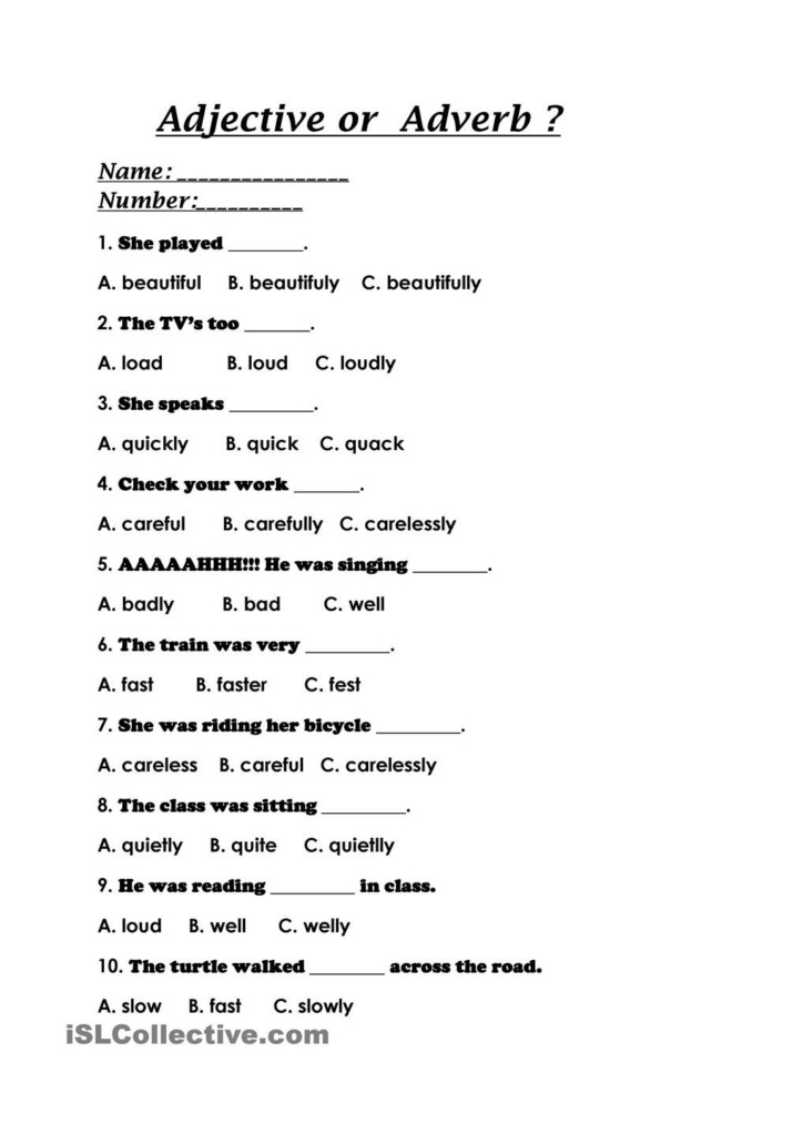 Noun Verb Adjective Adverb Exercises With Answers