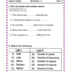 9th English Adverbs Worksheet 2 Worksheet