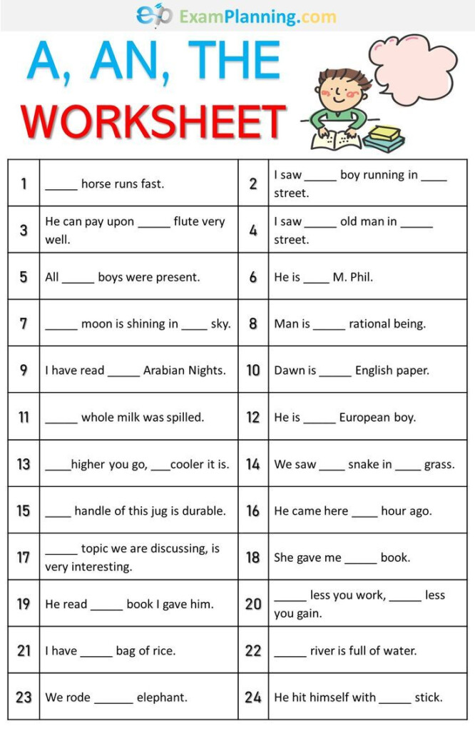 A An The Worksheet We Have Already Learned The Definite And 