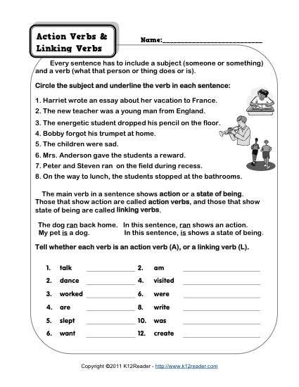 Action Or Linking Verbs Worksheets Worksheets Master