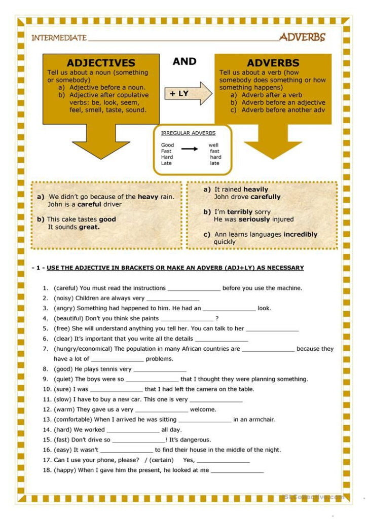 Adjective And Adverb Worksheets With Answer Key Pdf