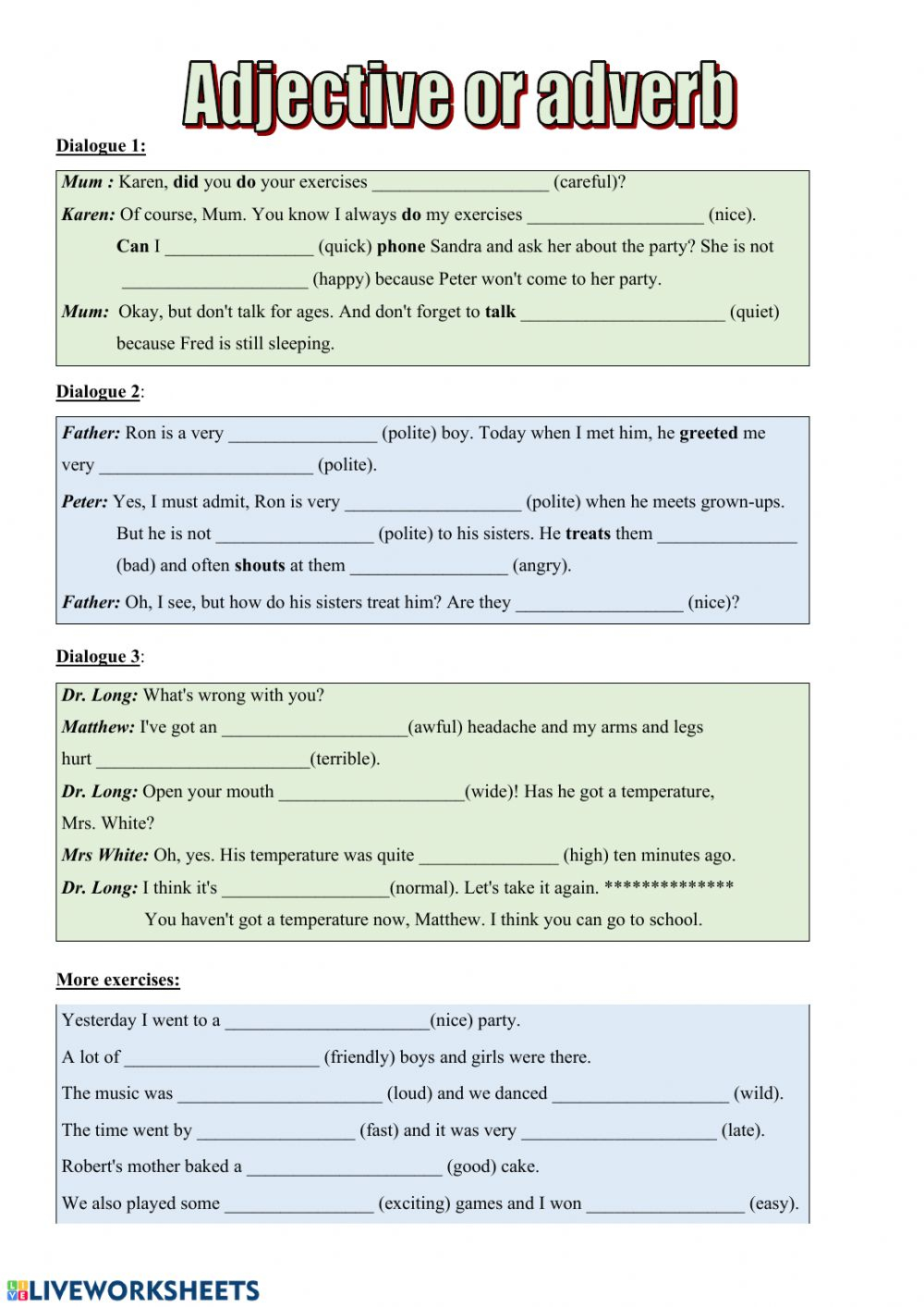 Adjective Adverb Worksheet Grade 5 AdverbWorksheets