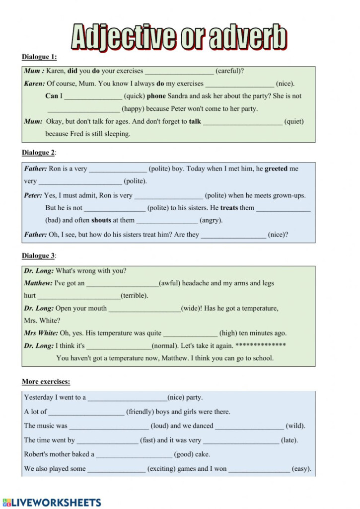 Adjective Or Adverb 1 Worksheet