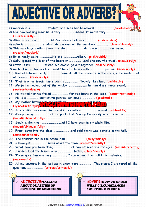 Adjective Or Adverb ESL Printable Grammar Quiz For Kids