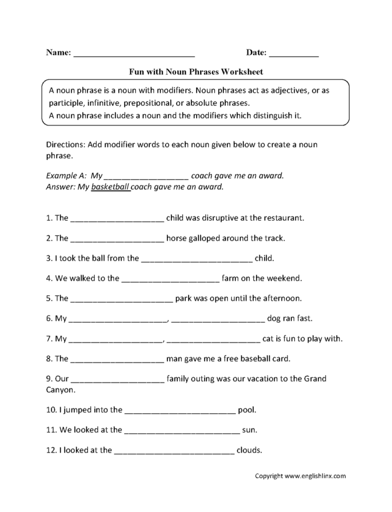 Adjective Phrase Worksheet For Grade 4 Kidsworksheetfun