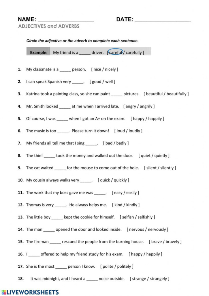 Adjective Vs Adverb Interactive Worksheet In 2020 Adjectives 