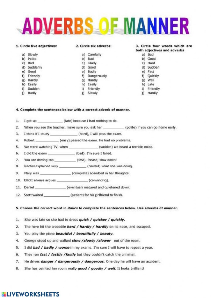 Adjective Vs Adverbs Worksheet