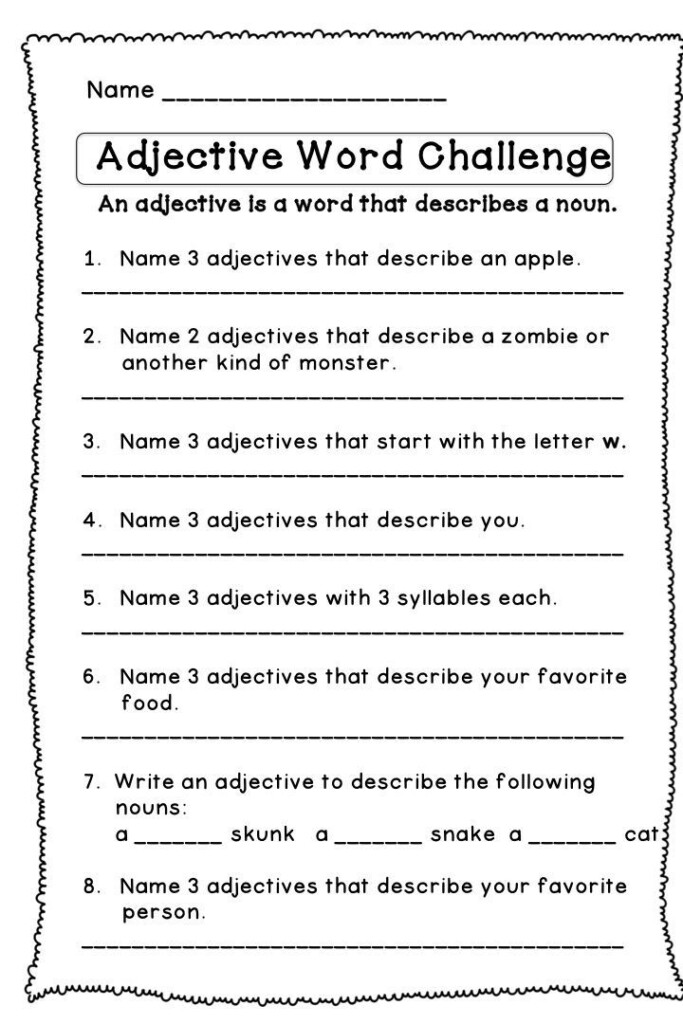 Adjective Word Challenge Adjective Words Word Challenge Adjective 