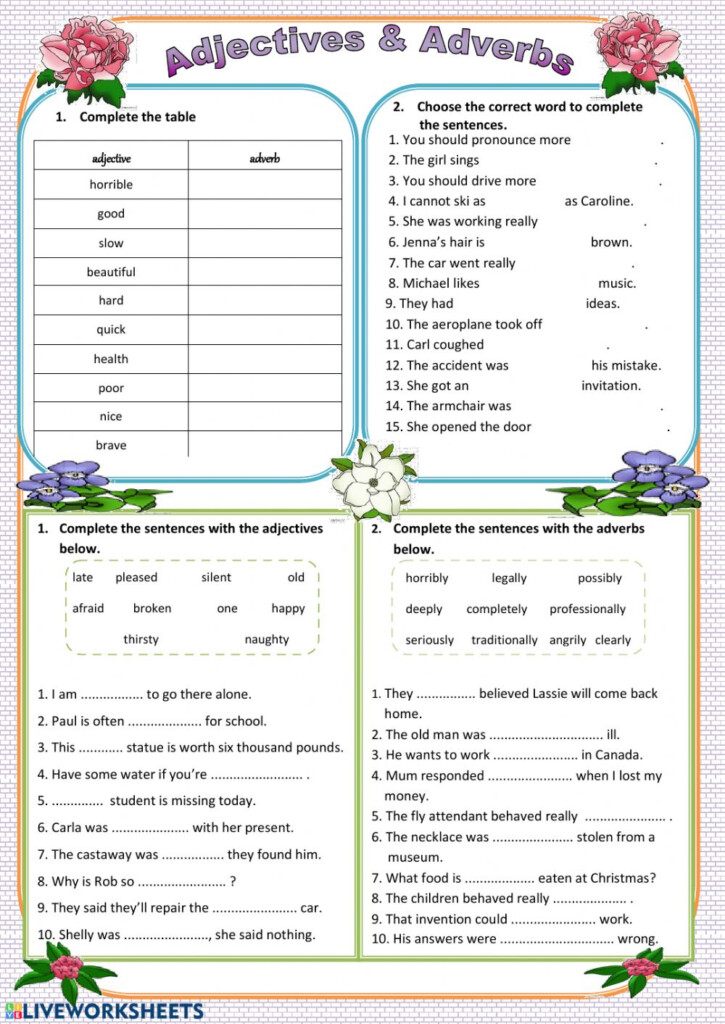 Adjectives Adverbs Worksheet