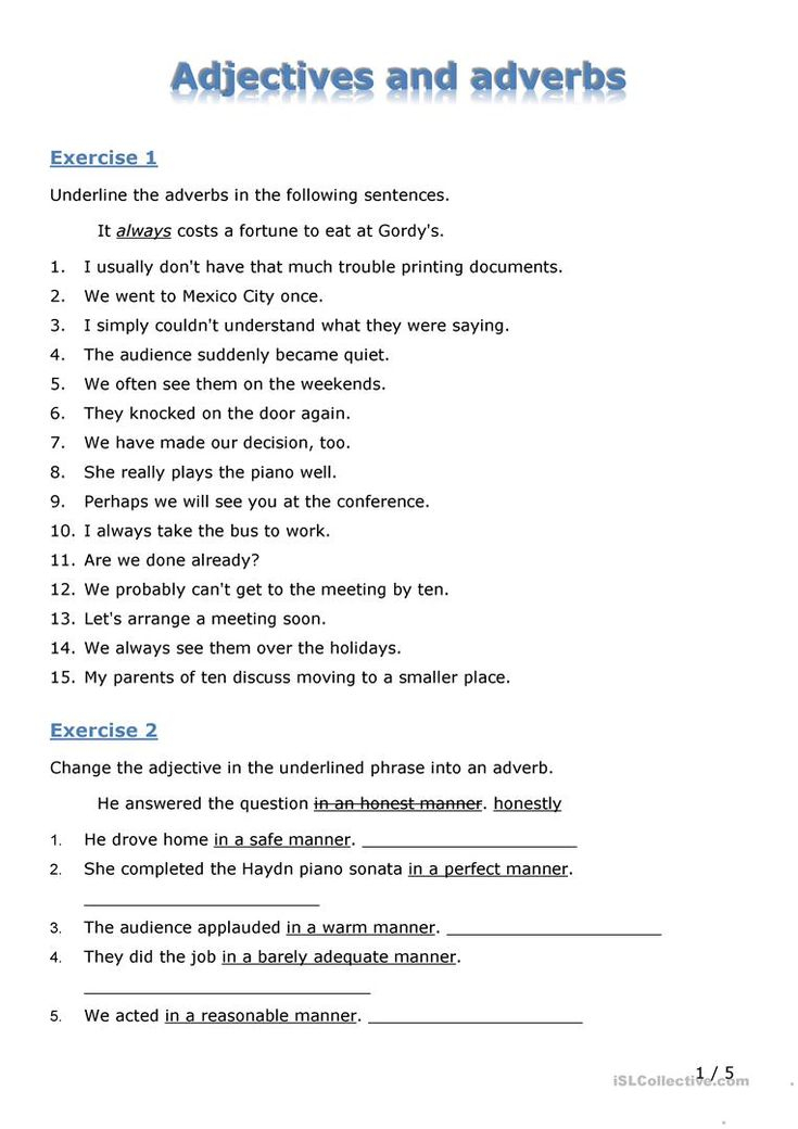 Adjective And Adverb Worksheet With Answers Adverbworksheets Net