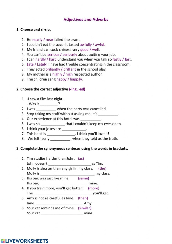 Adjectives And Adverbs Online Activity