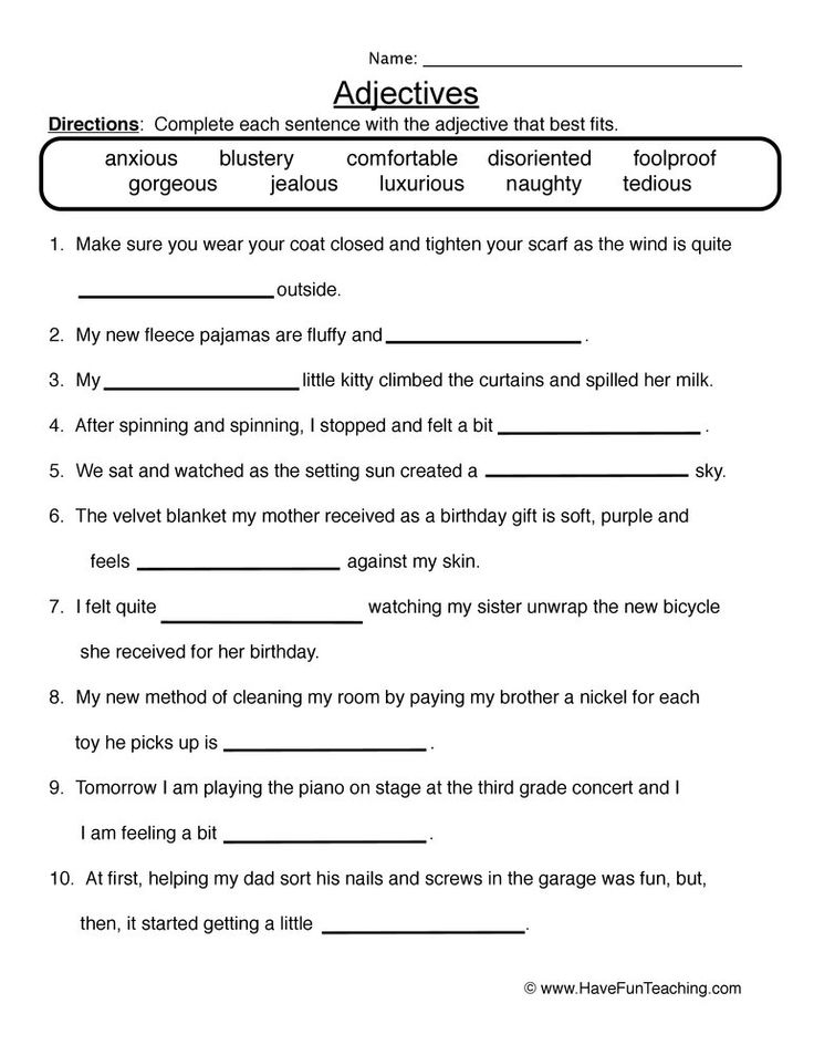 Adjectives Fill In The Blanks Worksheet Have Fun Teaching Adjective 