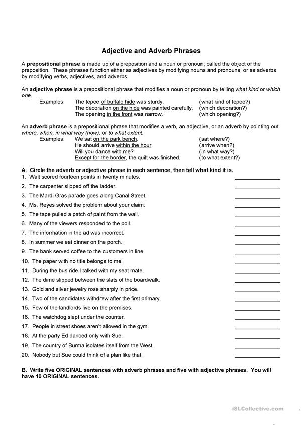 Adjectives In Noun Phrases Worksheets 99Worksheets