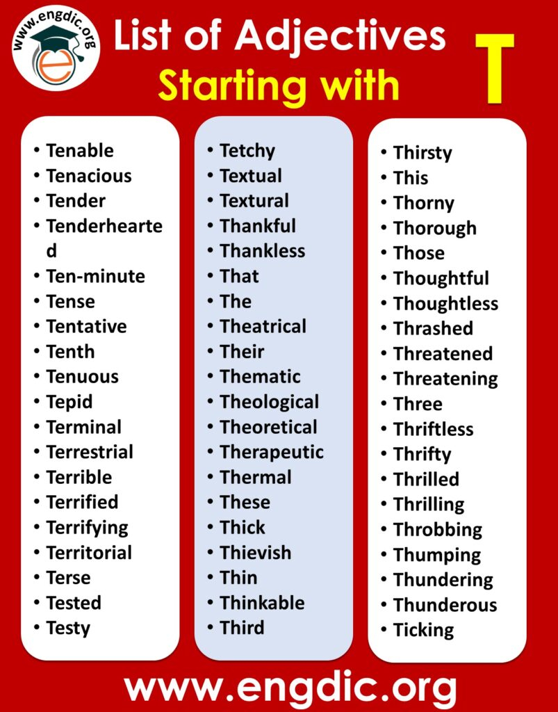 Adjectives Starting With T List Of Adjectives That Start With T PDF 