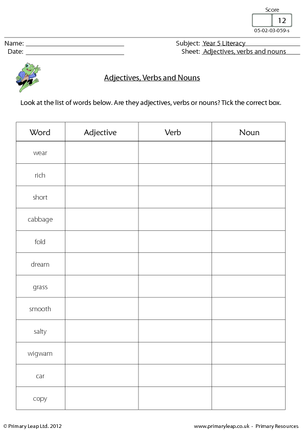 Adjectives Verbs And Nouns