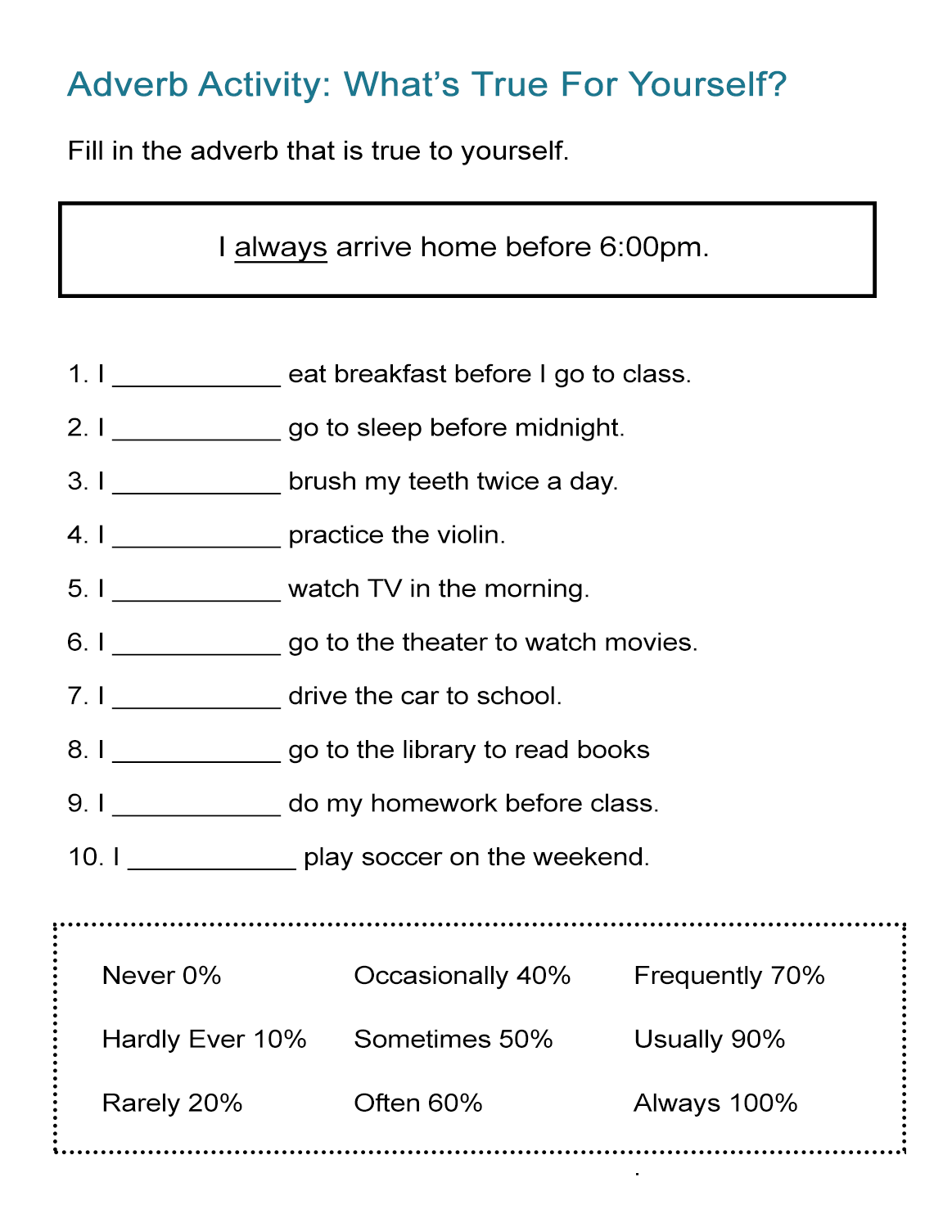 Adverb Exercises For Grade Six