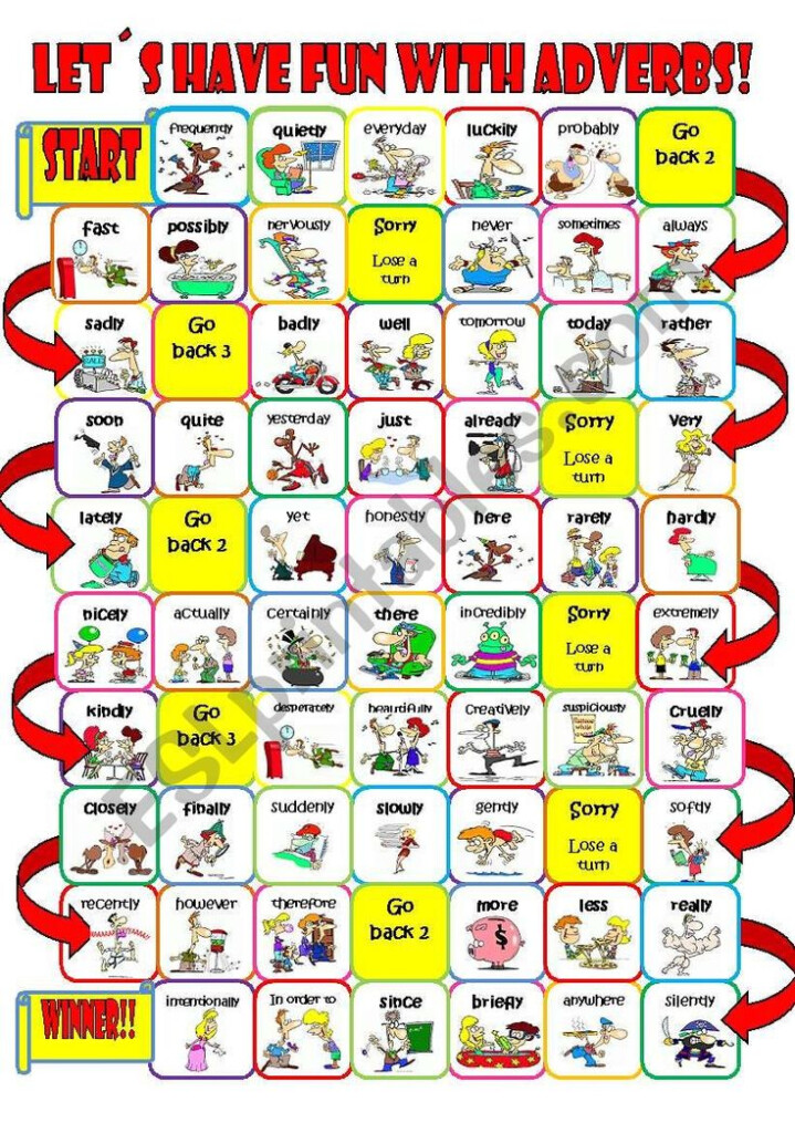 Adverb Board Game ESL Worksheet By Imelda Adverbs Preschool Sight 