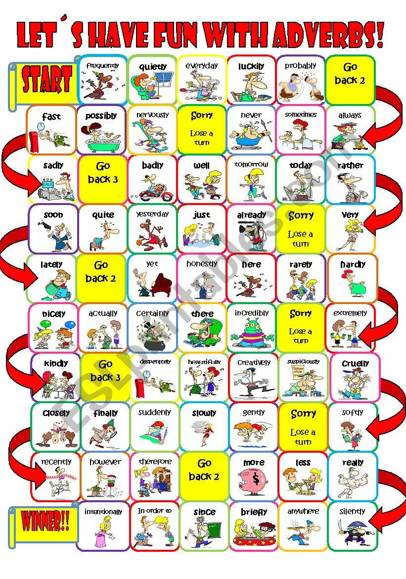 Adverb Board Game ESL Worksheet By Imelda