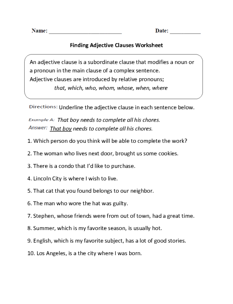 Adverb Clause Worksheet With Answers Thekidsworksheet