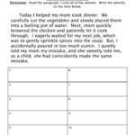 Adverb Cooking Dinner Story Worksheet Adverbs Worksheet Reading