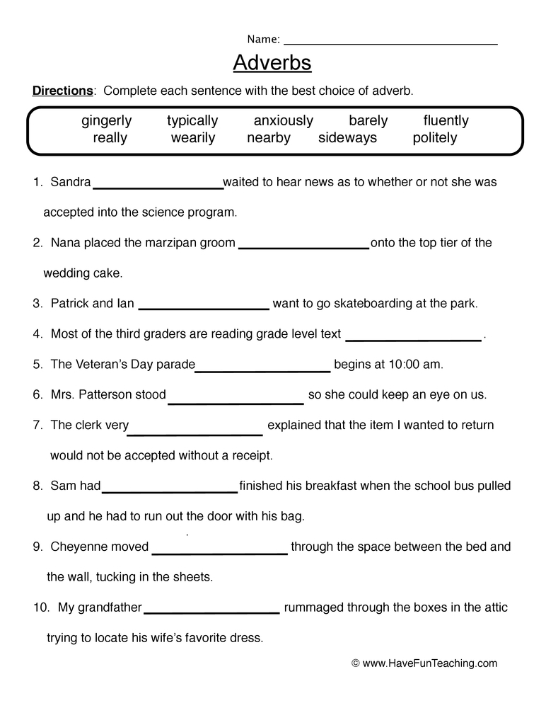 Adverb Fill In The Blanks Worksheet Have Fun Teaching