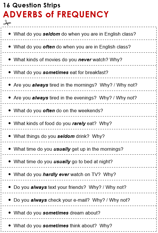 Adverb Of Frequency Worksheets