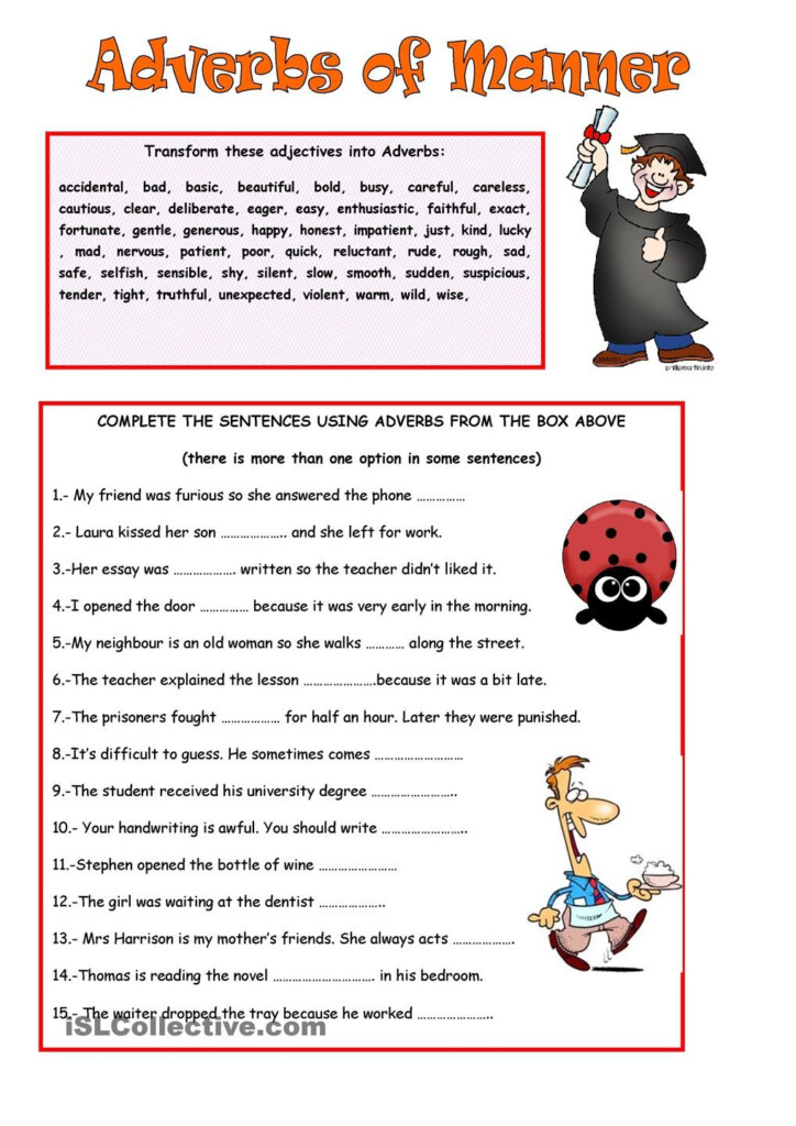 Adverb Of Manner Worksheet For Grade 4 Diy Worksheet Adverb Of Manner 