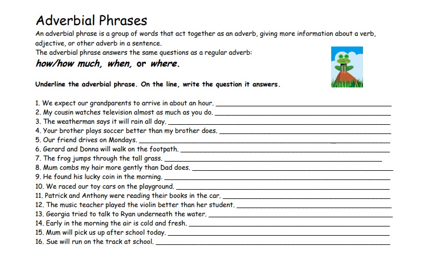 Adverb Phrase Worksheet With Answers Worksheets Joy