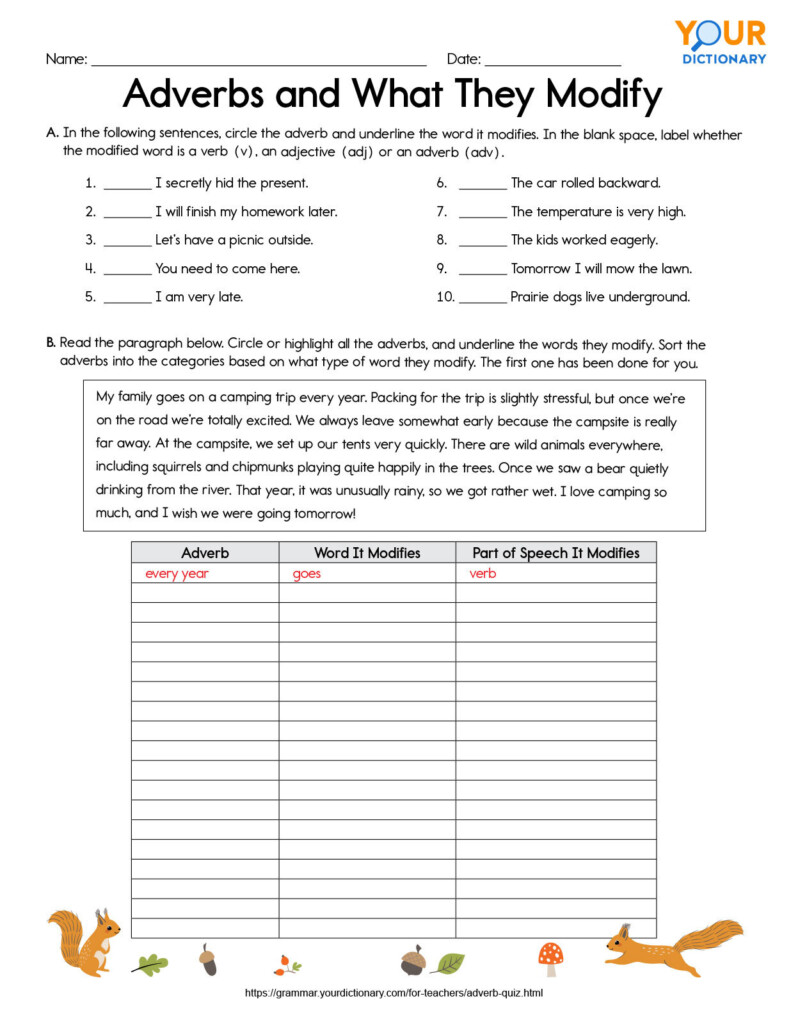 Adverb Quiz Practice For Different Levels Printables