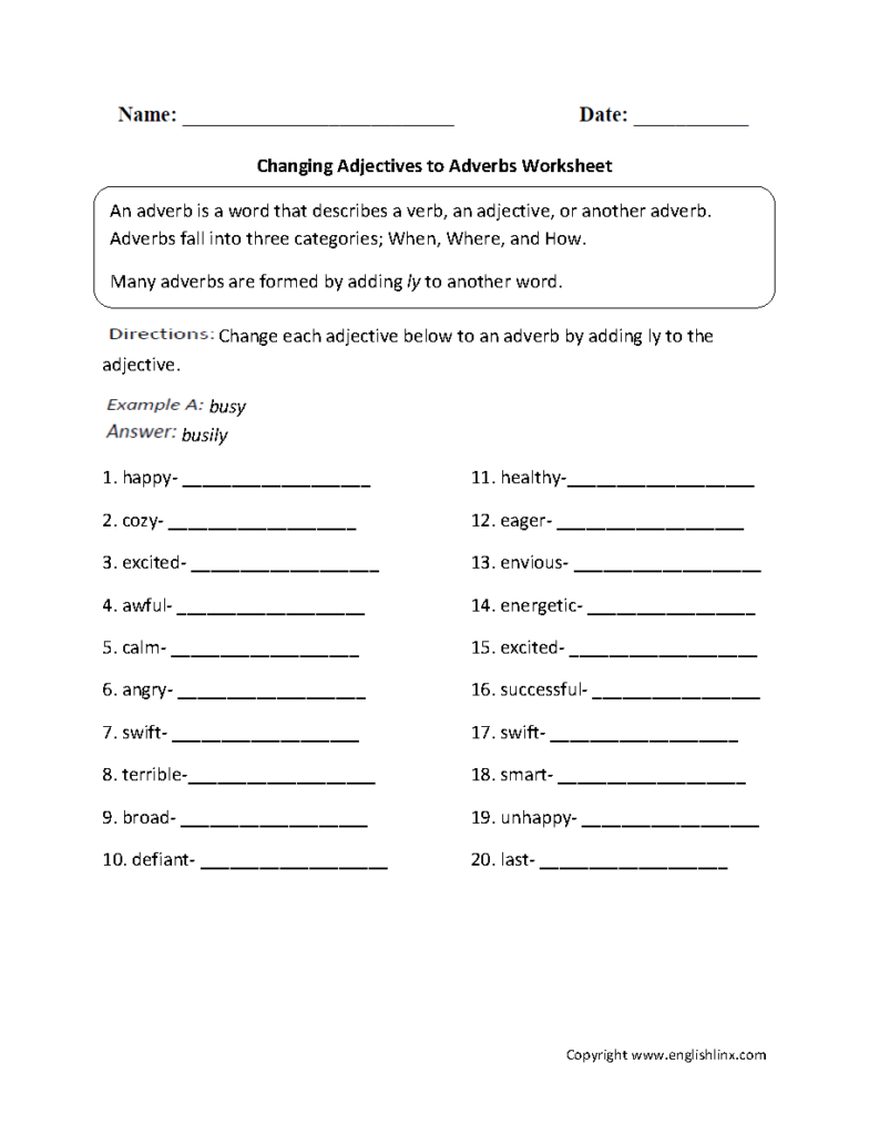 Adverb Worksheets For 2nd Grade