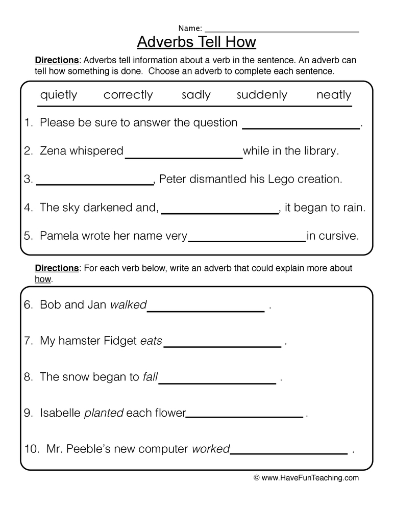 Adverb Worksheets Have Fun Teaching