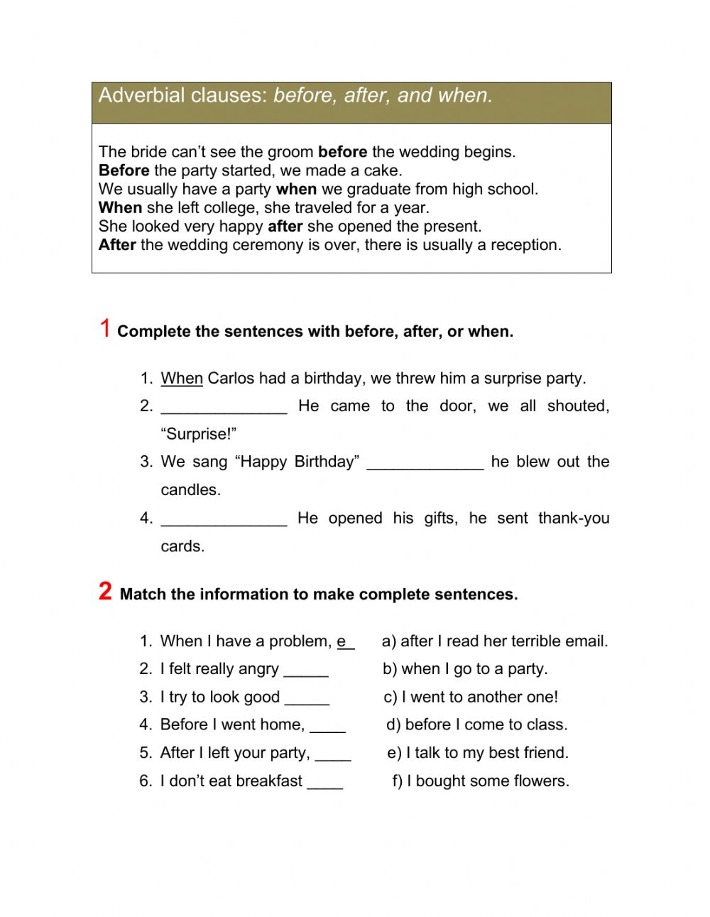 Adverbial Clauses Interactive Worksheet