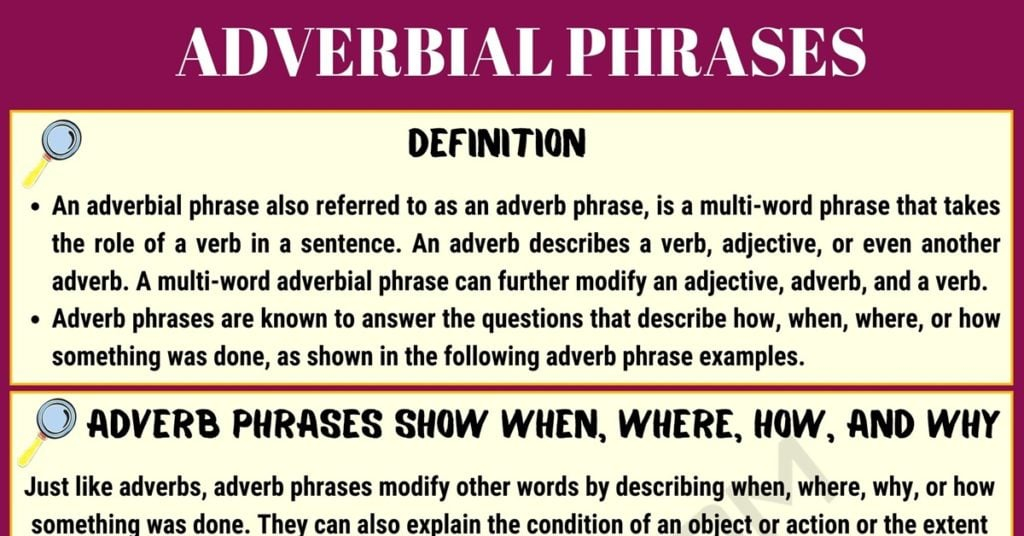 Adverbial Phrase Adverb Phrase Definition Usage And Examples 7ESL