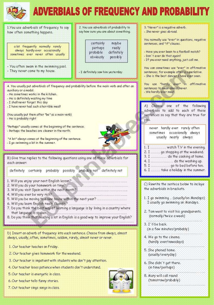 ADVERBIALS OF FREQUENCY AND PROBABILITY ESL Worksheet By Peitieiros