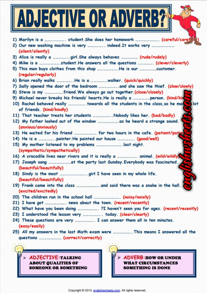 Adverbs Exercises With Answers For Class 7 Coloring Idea