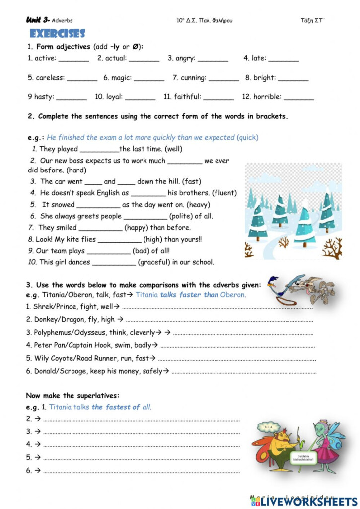 Adverbs Form Comparison Worksheet