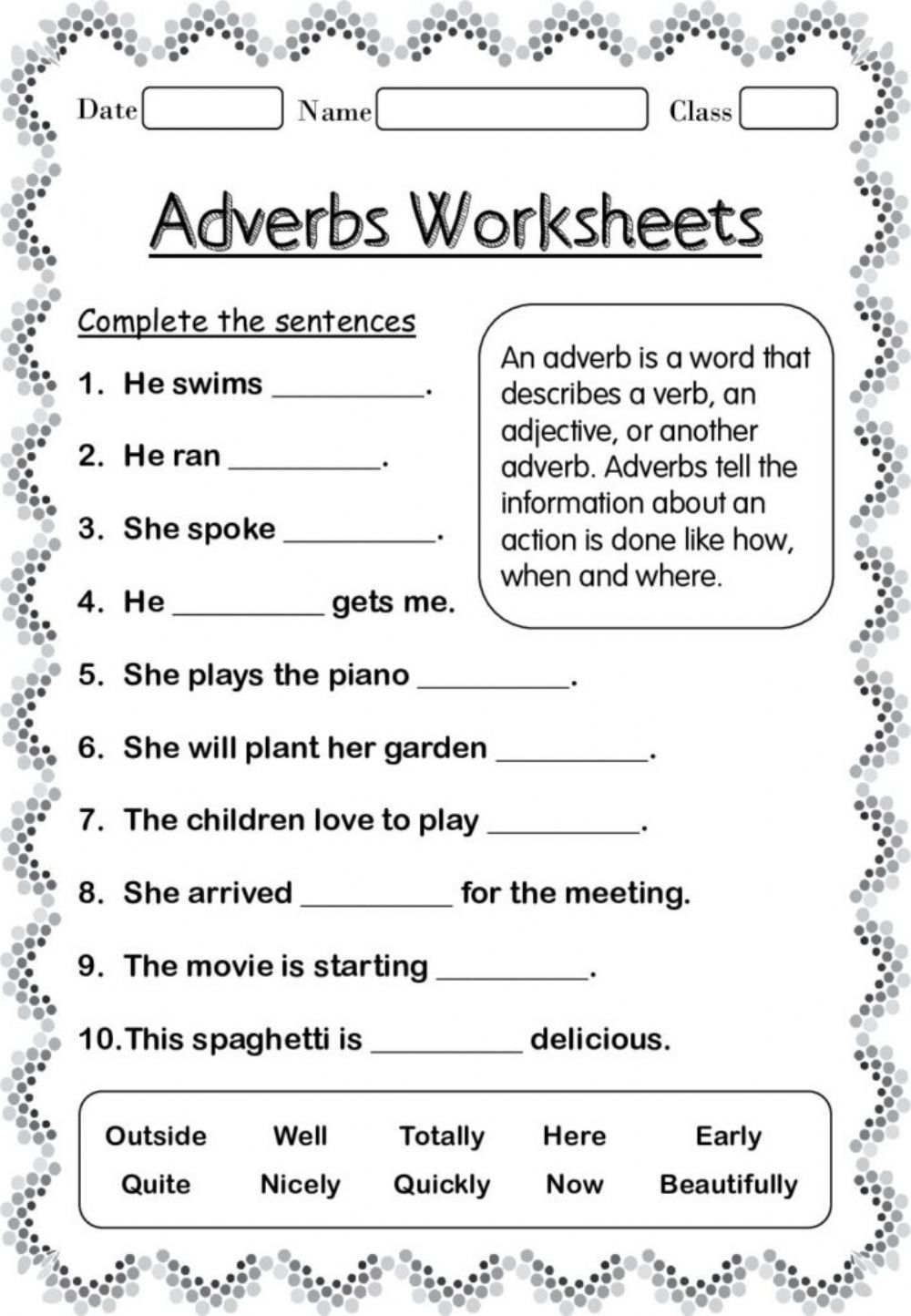 Kinds Of Adverbs Worksheet Class 5