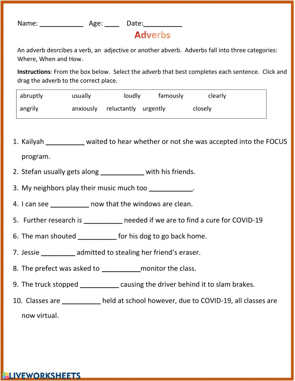 Adverbs Worksheet Pdf Grade 6 AdverbWorksheets