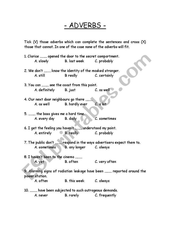 Adverbs Multiple Choice ESL Worksheet By Edurne tudela