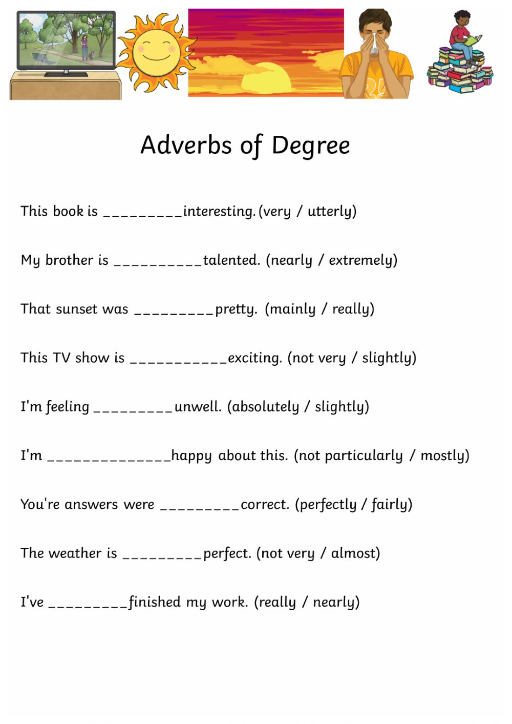 Worksheet On Degrees Of Adverbs