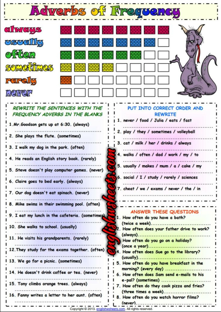 Adverbs Of Frequency ESL Grammar Exercises Worksheet Adverbs Grammar 