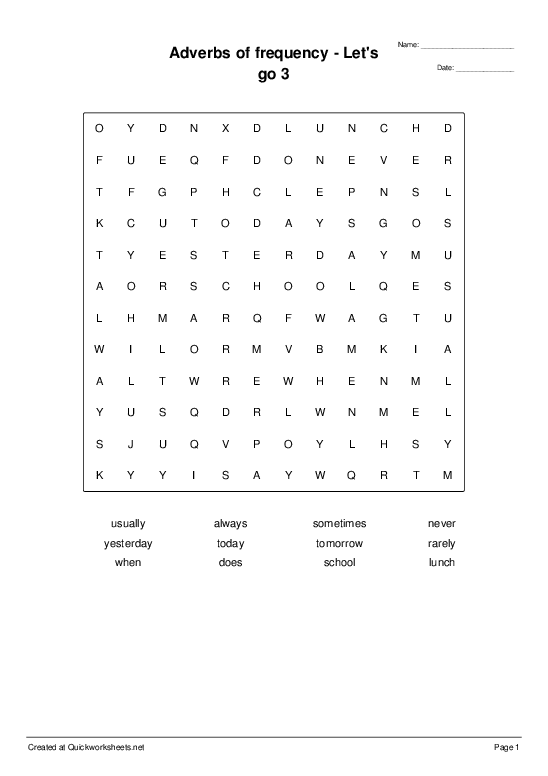 Adverbs Of Frequency Let s Go 3 Wordsearch Quickworksheets