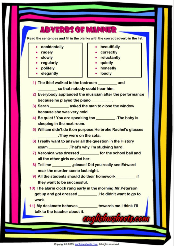 Adverbs Of Manner ESL Grammar Exercise Worksheet Adverbs Adverbial 