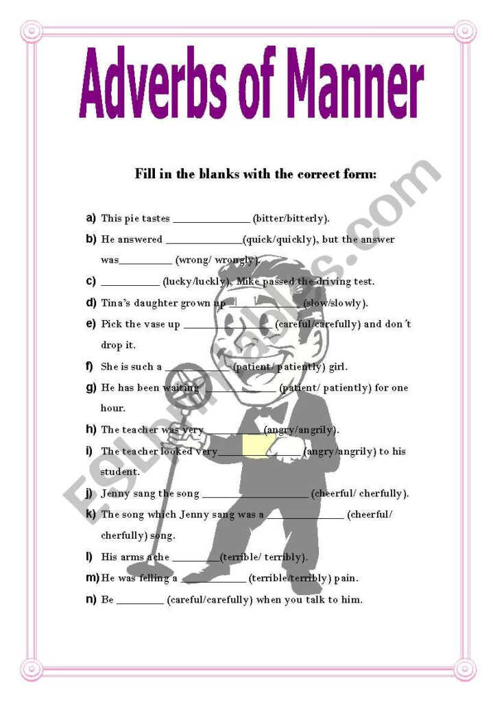 Adverbs Of Manner ESL Worksheet By Guarascio